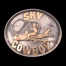 Sterling Sky Cowboy United Airlines Pilot Custom Vintage Belt Buckle