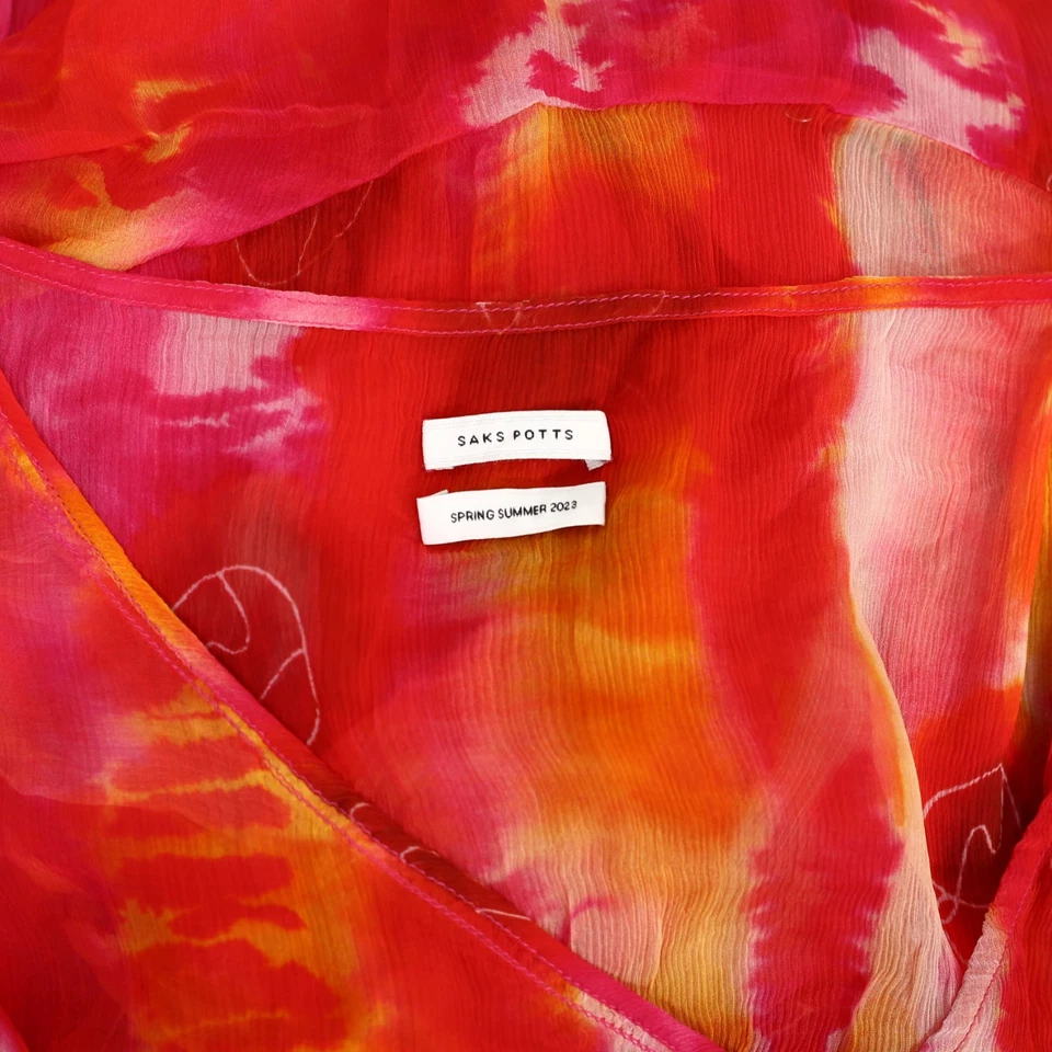 Saks Potts Dalia Maxi Long Dress Tie Dye Printed Silk Sheer Ruffle XS New 278337 - Image 2 of 4