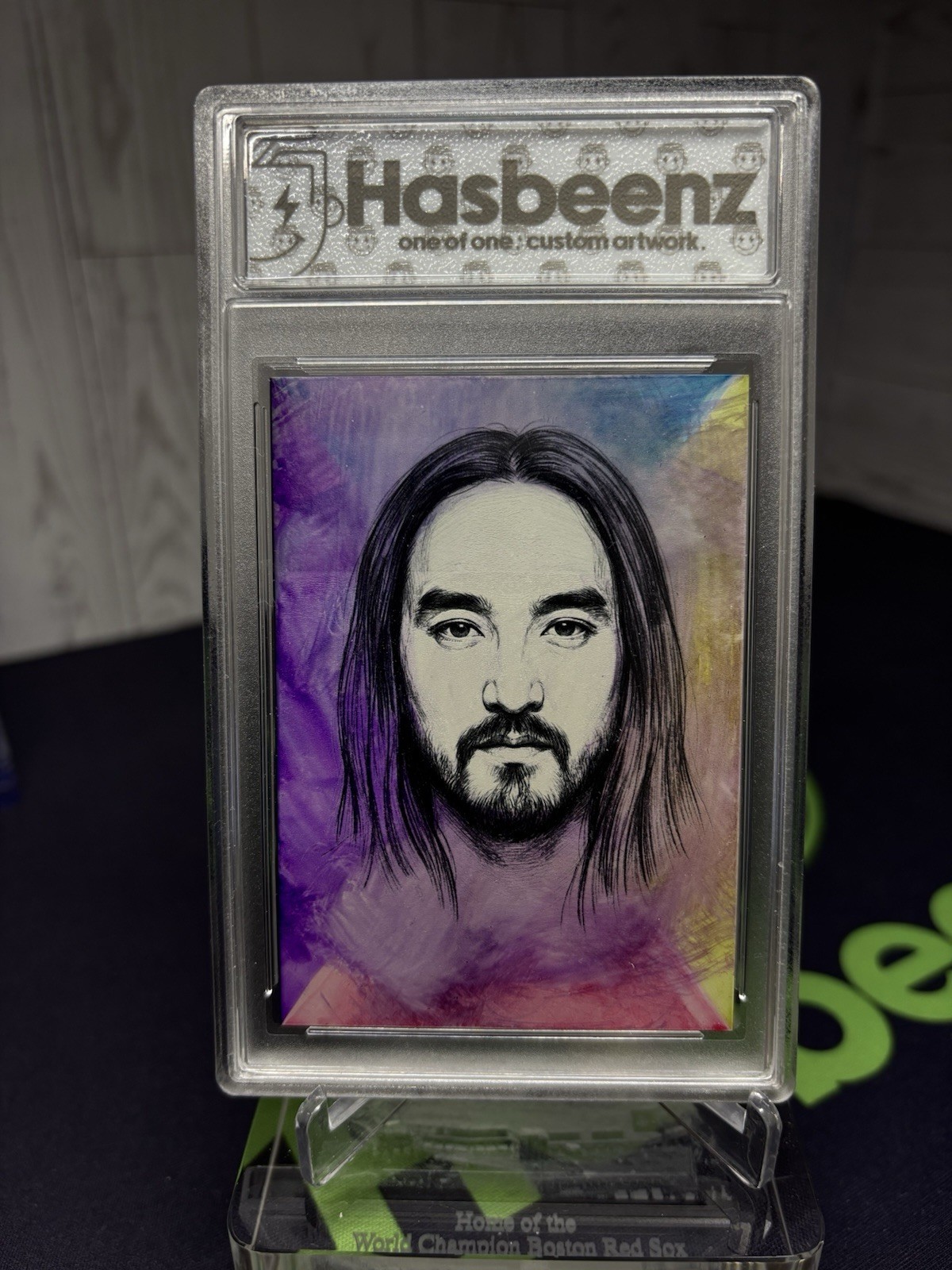 2026 Hasbeenz X Aoki Uefa Neon Steve Aoki 1/1 Acrylic Sketch 130pt. Encased