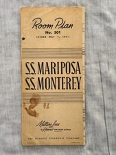 Piano camera a vapore Matson Oceanic 1941 n. 301 SS Mariposa Monterey