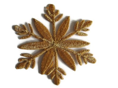 Gold Metallic Snowflake Embroidered Iron On Patch Applique Style B 2.5 In