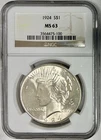 1924 Silver Peace Dollar, NGC MS-63