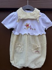 Vintage 90s Disney Winnie The Pooh Baby Romper 24M Yellow Gingham Pooh Piglet