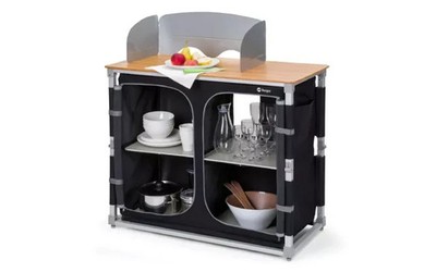 Berger Deluxe Küchenbox mit Windschutz und Bambusplatte 100 cm schwarz B-Ware.