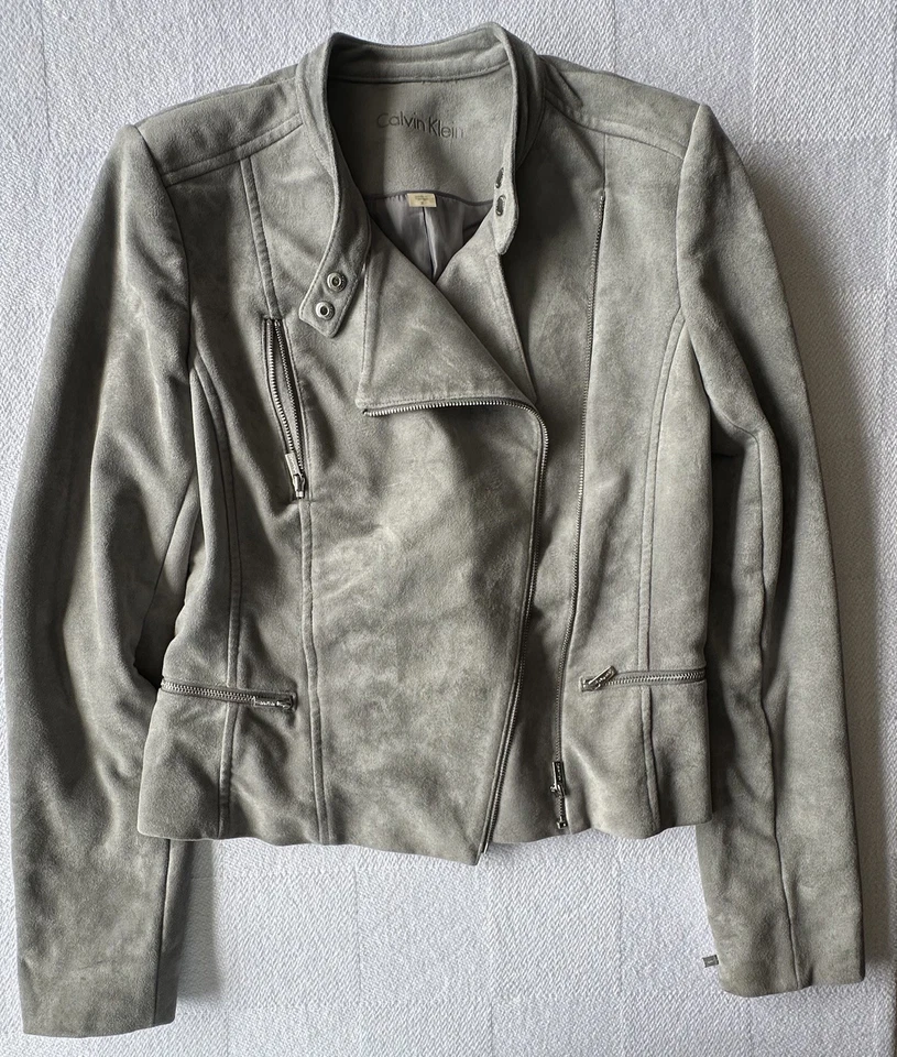 Women’s Calvin Klein Vegan Leather Moto Jacket Gray Size XS - Image 3 of 4
