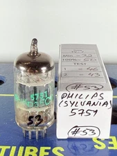 Sylvania (Philips) 5751 12AX7 Short Grey Plate Disk Getter Tested Good Tube
