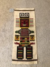 VTG Native American Style Navajo Aztec Thin Rug Hand Woven Textile Wall Hanging