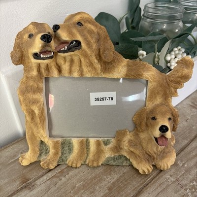 Golden Retriever Dog Family Picture Frame Resin 4x6 Desktop Photo Holder Decor
