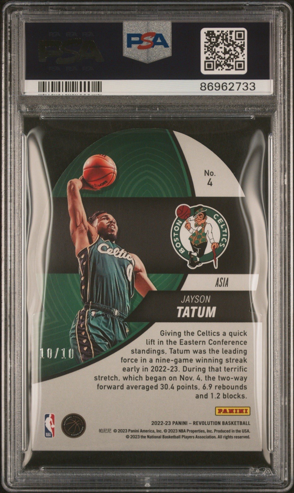 2022-23 PSA 10 Jayson Tatum Panini Revolution Asia Lift Off! Gold # 10/10 POP 1* view 2
