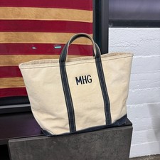 Vintage 80s LL Bean Made in USA Boat and Tote Bag 22x14 Navy Crinkle Tag Canvas