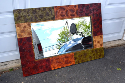 Pier 1 Patchwork Mosaic Wall Mirror Large 48x32 Embossed Floral Boho Decor