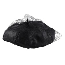 Fascinating Black Hat Chic Leather French Beret With Mesh Show Layer4854