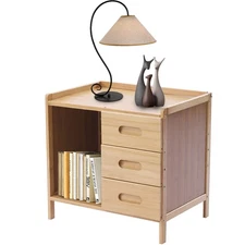 Nightstand Bedside End Table Bedroom Side Bamboo Storage w/ Pull-out Drawer US