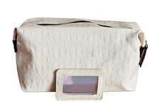 Estee Lauder Large Beige Geometric Cosmetic Makeup Travel Bag  Mirror NEW