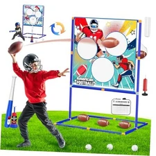 2-in-1 Football & Baseball Toss Target Games for Kids 4-8 8-12, 3-Hole Double 