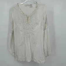 Soft Surroundings Womens Embroidered Tunic Top Size M Boho Resort Luxe