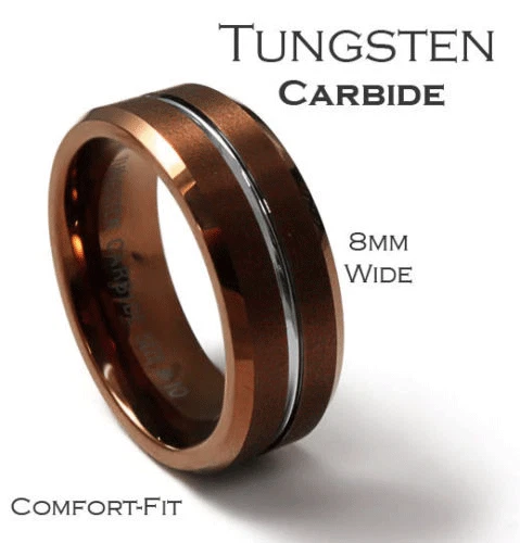 New Item Tungsten Carbide Ring Wedding Band Comfort Fit chocolate