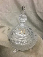 50th Anniversary Crystal Covered Footed Candy Dish 