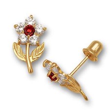 14K Yellow  White Gold Flower Shape Stud Earrings for Women
