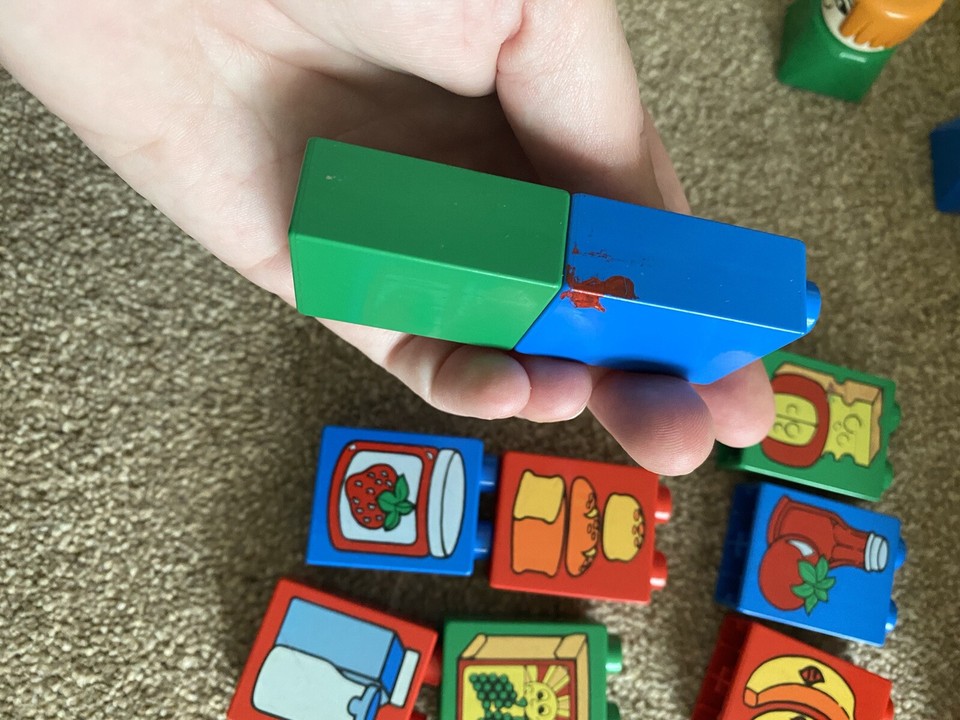 Vintage Duplo Lego1980 Trailer People Shop Groceries Till Seesaw Car