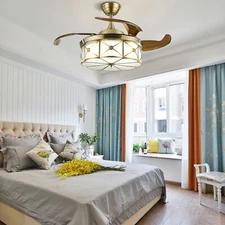 36" Modern Ceiling Fan Light Led 3-color Light Retractable 3-speed Fan Bronze