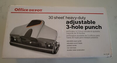 Office Depot Adjustable 3 Hole Punch Heavy-Duty Open Box Never Used