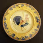 Fitz & Floyd coq du village yellow blue flowers rooster plate rare 9 1/4 INCHES