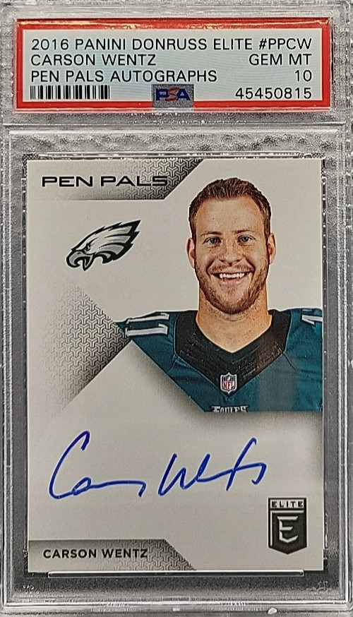 2016 Elite Pen Pals #PPCW Carson Wentz Rookie Auto On Card PSA 10 Gem Mint!!!