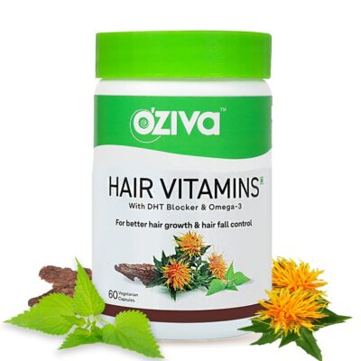 2 X OZiva Hair Vitamins (With Hair Vitamin Blend, DHT Blocker & Omega 3) 60 CAP