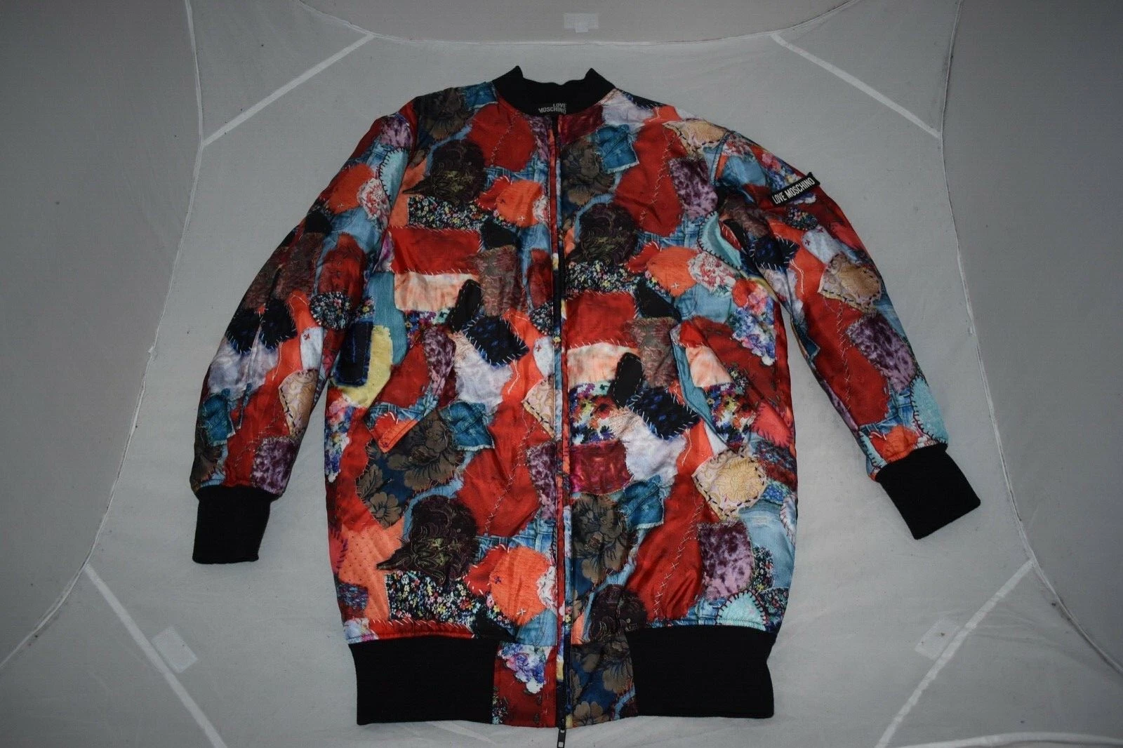 Love Moschino Patchwork Giacca Bomber Lunga Trapuntata Cappotto Cerniera Donna Small S UK10