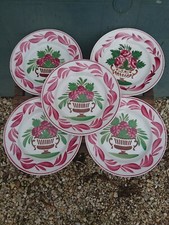 5 Assiettes Plates Opaque De Sarreguemines Vase Avec Roses 