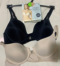 M&S 2PACK UNDERWIRED FRONT FASTENING PLUNGE BRA Set In BLACK/NUDE Size 34B
