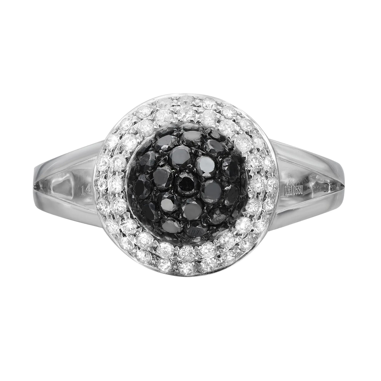 1.25Cttw White And Black Round Cut Diamond Cocktail Ring 14K White Gold Size 7.5