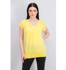 JM Collection Womens XL Cornmeal Yellow Banded Hem V Neck Blouson Top E32