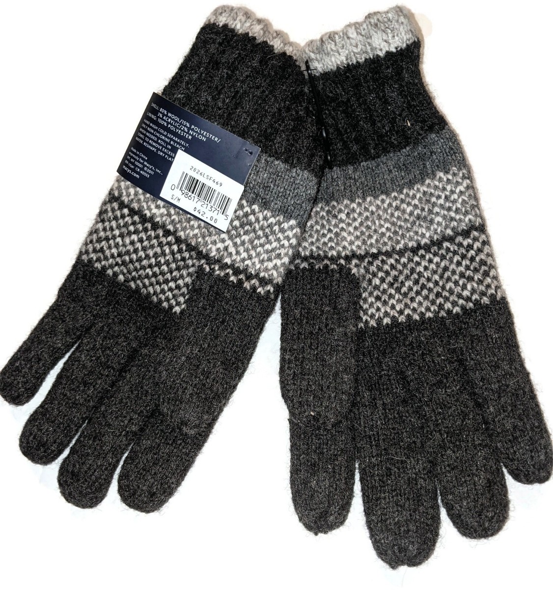 Club Room Men's Wool Blend Gloves, Gray, S/M | eBay