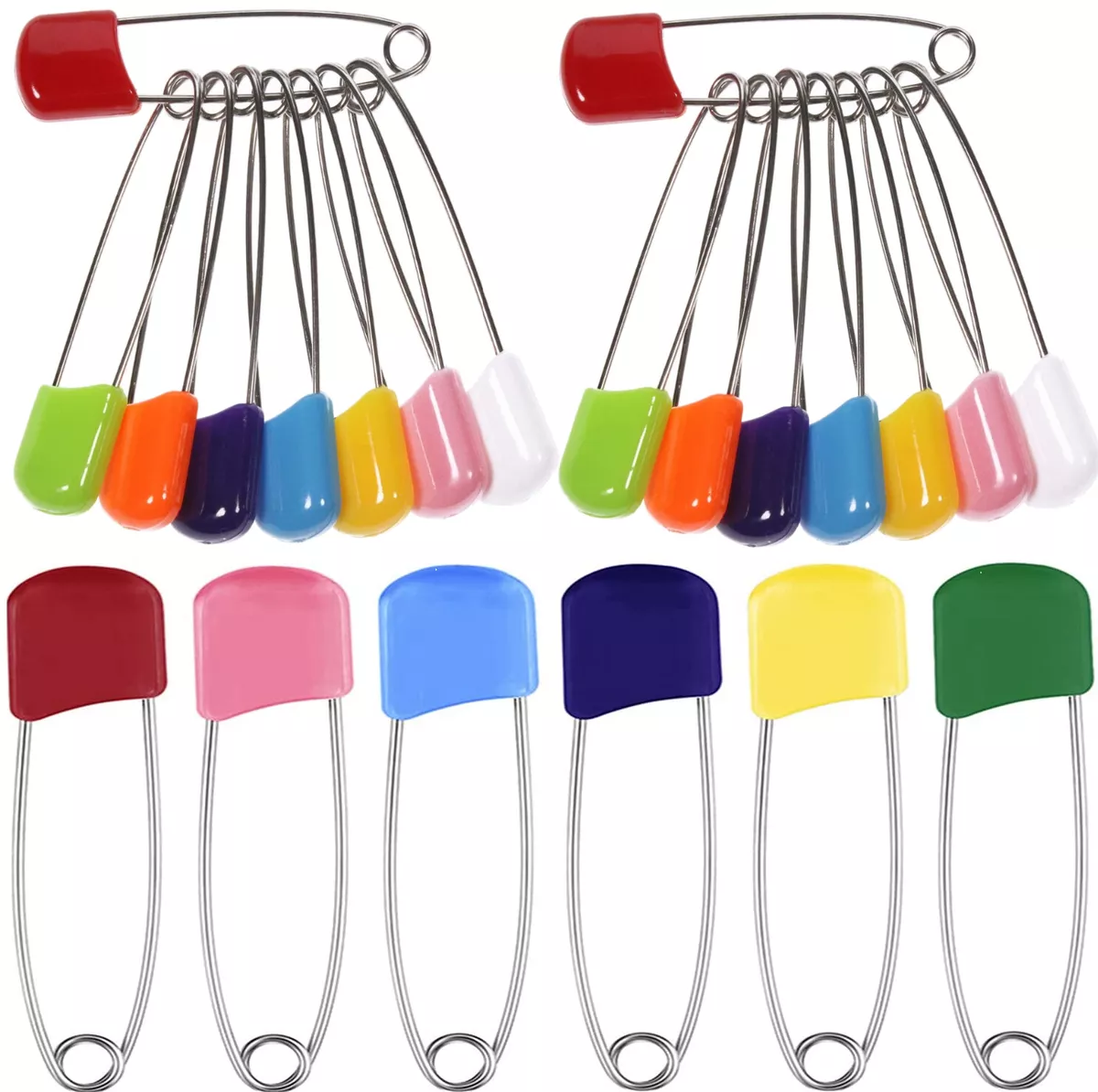 Plastic Head Safety Pins 2 Inch Long 50 Pcs Diaper Nappy Locking Random  Color