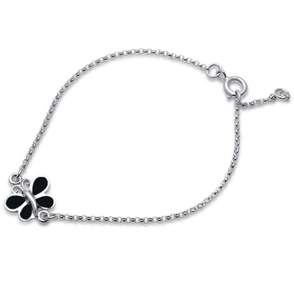 Lindo! Pulsera Mariposa Ónix Negro .925 Plata de Ley Extensión 6.5"+1" Foto 2 de 2