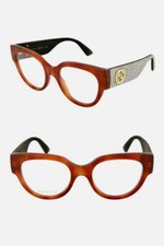 GUCCI Havana Cat Eye Front Frame W/Silver Glitter Arms Eyeglasses Demo Lens 420
