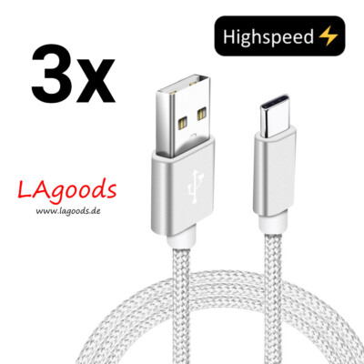 3x Ladekabel 1m USB Typ C Schnell Datenkabel für Samsung Huawei Schnellladekabel