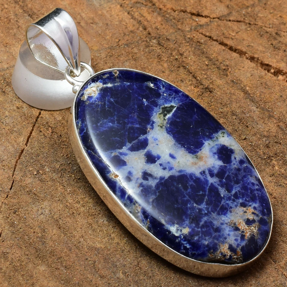 Attraente Sodalite Gemma 925 Argento Sterling Fatto a Mano Ciondolo - Immagine 3 di 4