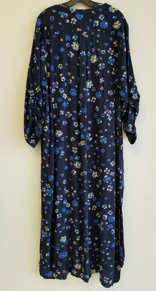 DKNY Floral Long Sleeve Button-Up Sleepshirt Dress Maxi Gown Kaftan 3X = 22W/24W - Image 2 of 4