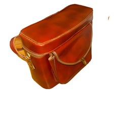 Vintage 1960s Brass Hard Faux Leather Camera Bag Buckle Straps