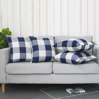 PCS Buffalo Plaid checkered Navy Blue cover farmhouse throw Check Pillow 