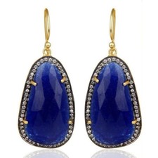 Blue Aventurine CZ 925 Sterling Silver Earrings Gemstone Jewelry