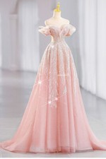 Princess Pink Evening Dress Luxury Toasting Gown Bride's Long Ball Gown Dress