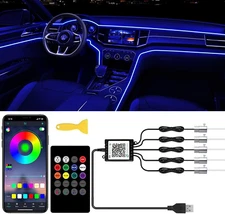 Car LED Interior Strip Lights, TEKSHINNY RGB Car Interior LED Light Wireless APP