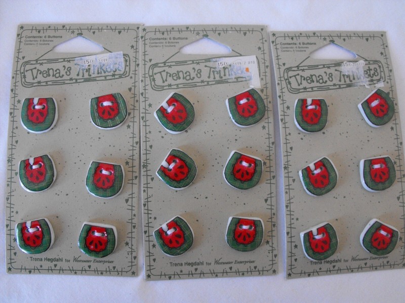 WATERMELON CERAMIC BUTTONS - 3 CARDS OF 6