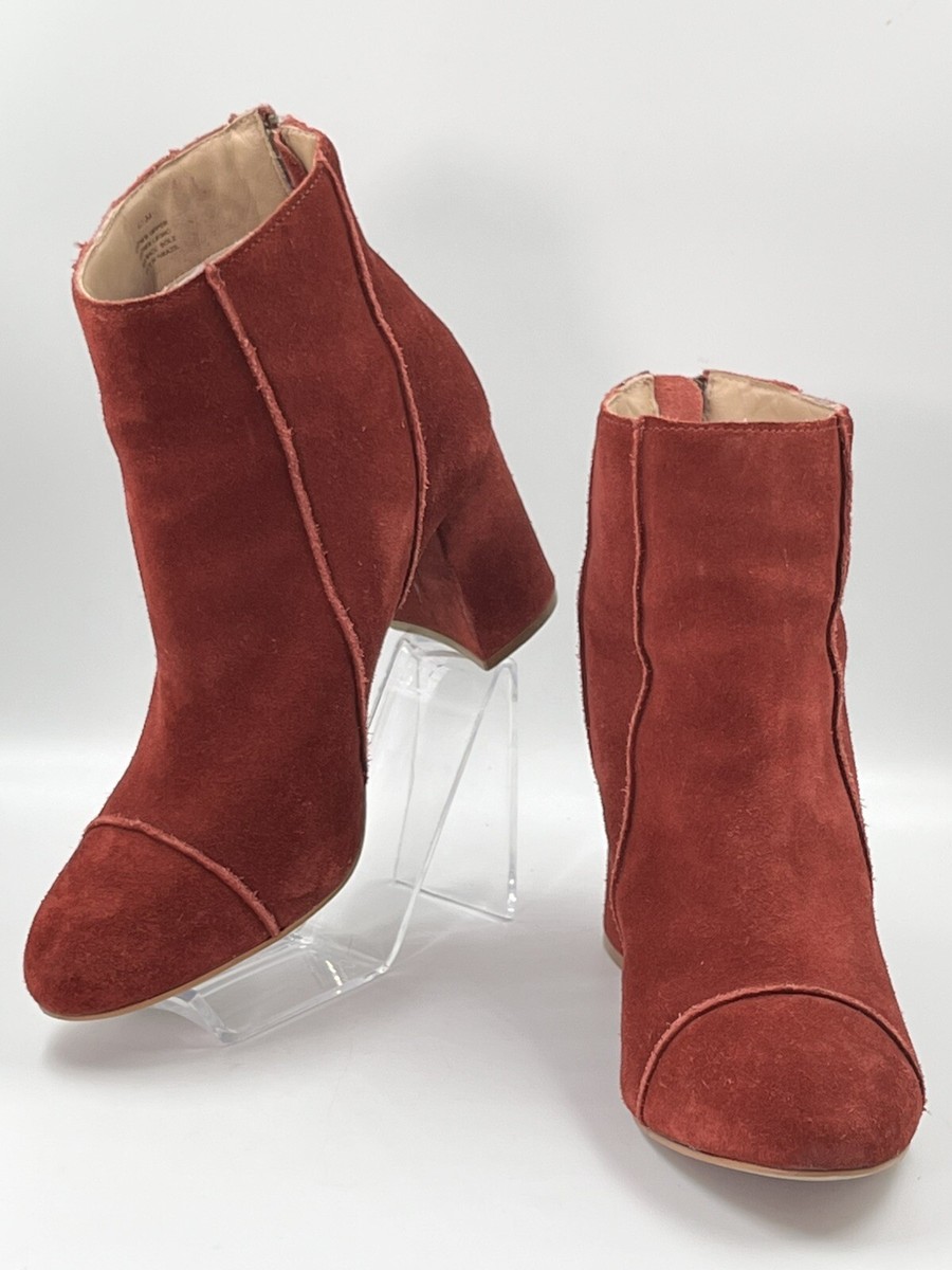 ABLE Anthropologie Brick Red Rust Suede Back Zip Block Heel Ankle Boots 6.5 M View 2
