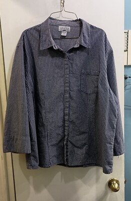 Carolina Colours Plus Blue Checked Shirt 3/4 Sleeve Buttons Pre-owned Free Ship