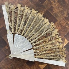 Victorian Hand Fan MOTHER OF PEARL Silk Lace Tattered